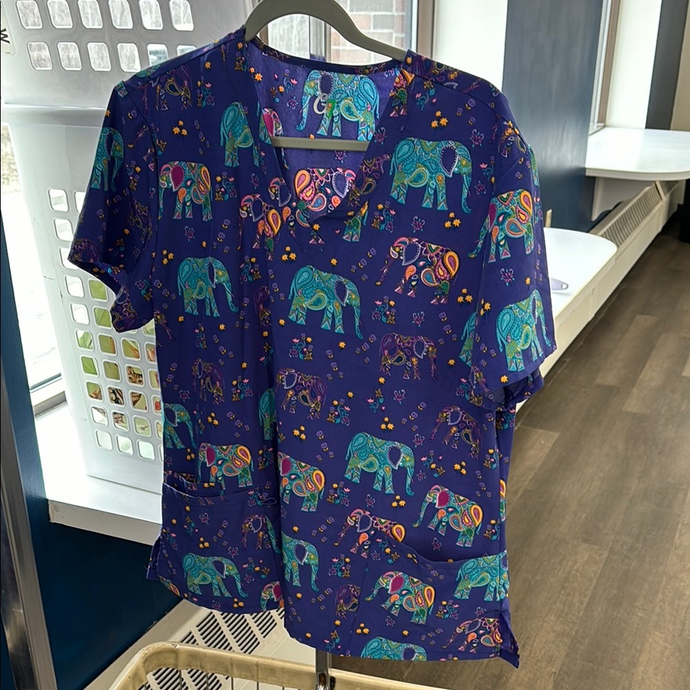 Colorful Elephant Print scrub Shirt